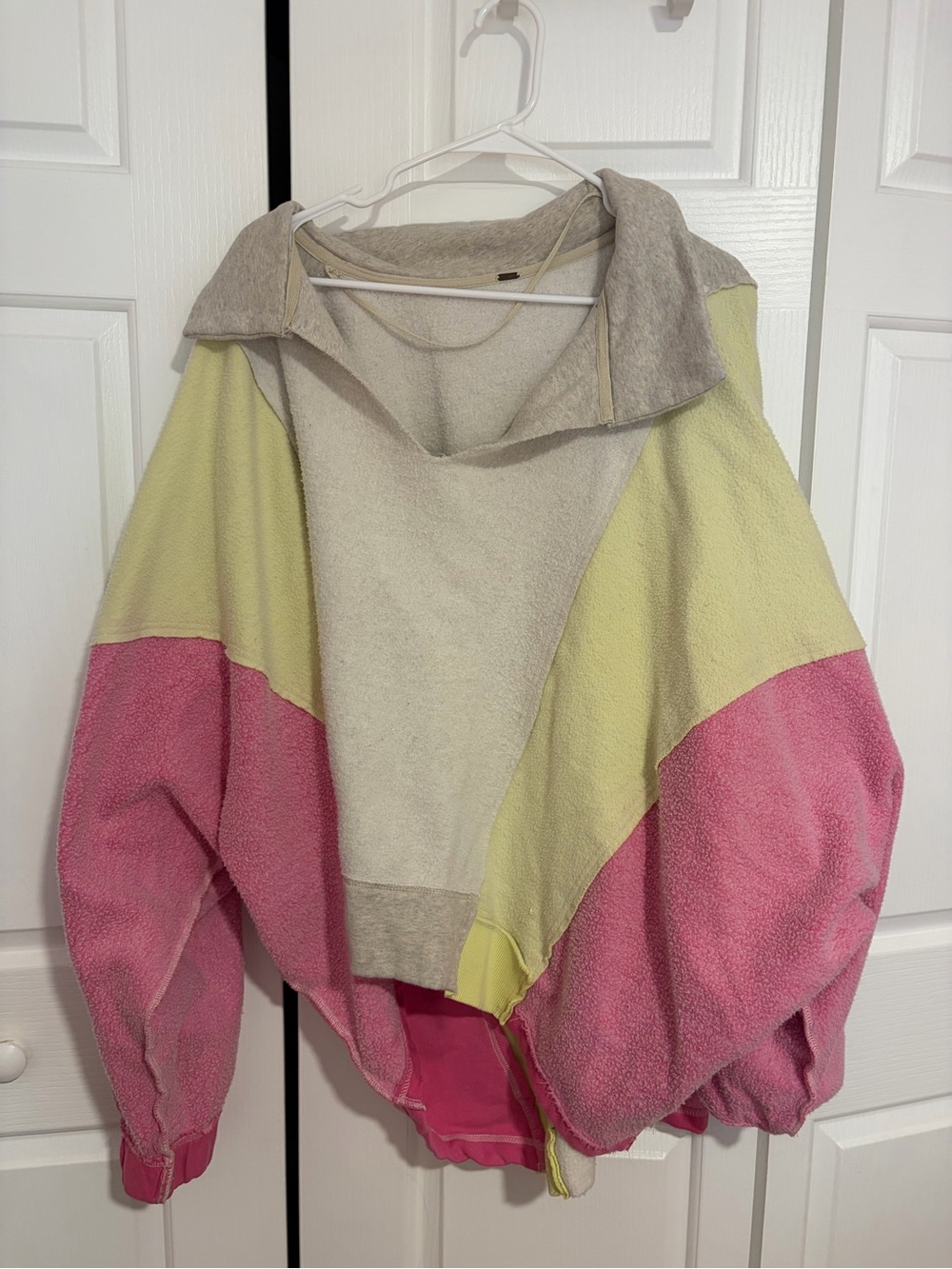 Free People Colorblock Pullover Sweater in Pink, Yellow & Cream